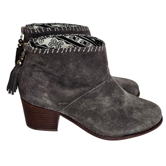 Toms Leila Suede Ankle Booties Block Heel Tassel Gray Women's Size 7 Fall Casual - Picture 1 of 9